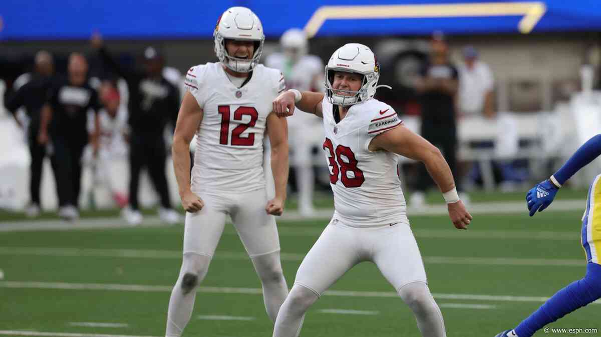 Cardinals' Ryland, after pep talk from mom, kicks six FGs in upset of Rams