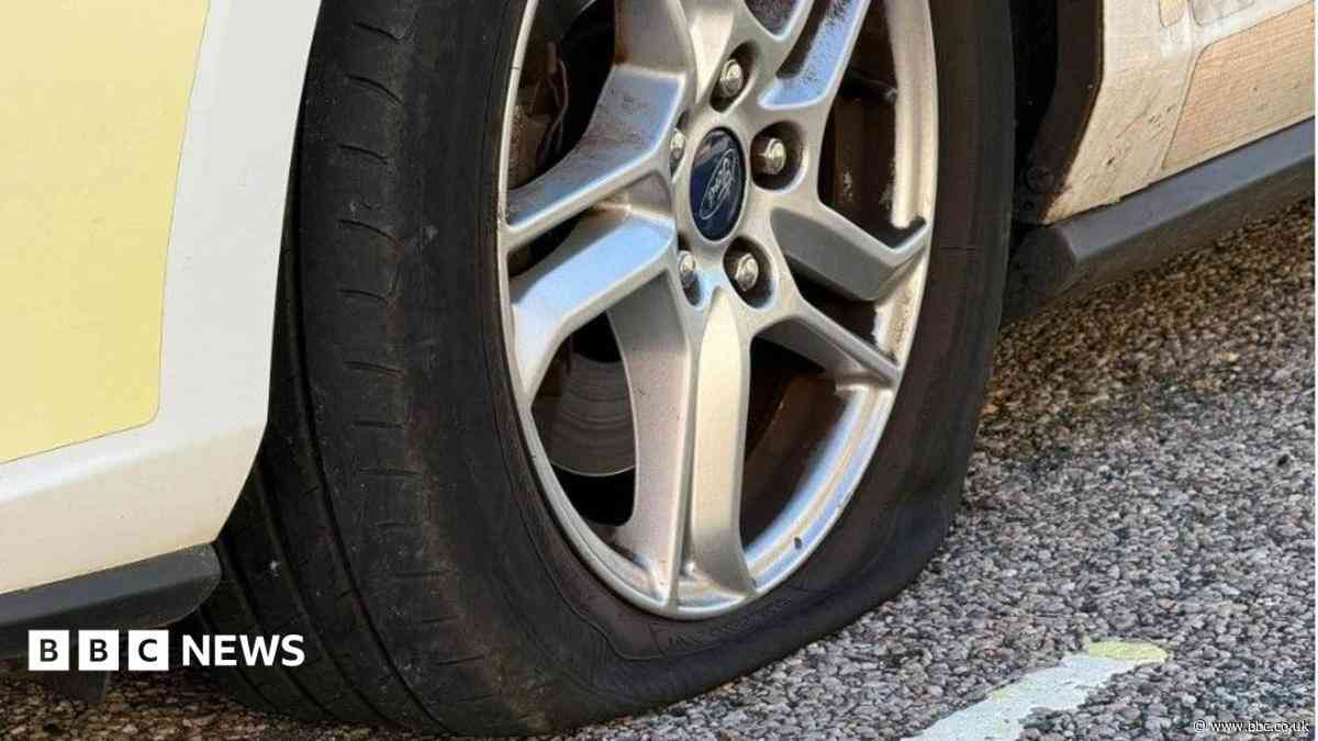 Arrest after tyres damaged on five police vehicles