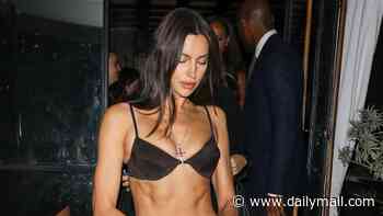 Irina Shayk ditches her Victoria's Secret runway wings to wear just a bra and sheer trousers while Bella Hadid wows in a lace mini at afterparty