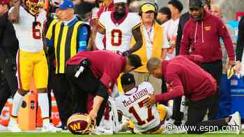 Commanders' McLaurin (knee) carted off in MNF loss to 49ers