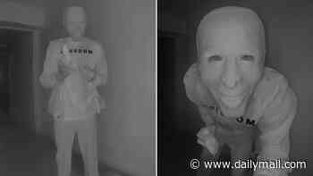 Terrifying nightmare as stranger in Biden mask eats banana on Texas family's doorbell camera, before observers discover intruders disturbing hidden message