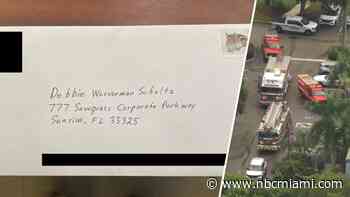 Suspicious envelope mailed to Rep. Wasserman Schultz's Sunrise office, police say