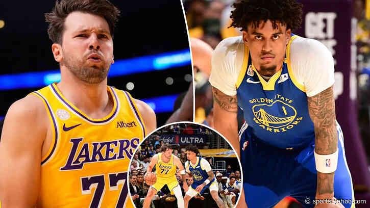 Lakers’ Luka Doncic hits halfcourt shot, chirps at Warriors’ Yaxel Lendeborg