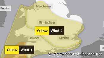 Met Office issues 11 hour Storm Austen yellow wind warning for Coventry