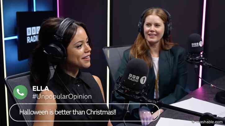 Jenna Ortega and Amy Adams arguing with radio callers about their unpopular opinions is chaotic fun