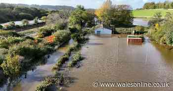 Roads flooded and vehicles submerged after River Ely bursts its banks during Storm Boelo