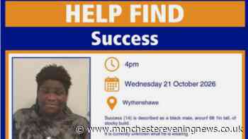 Police issue appeal for boy, 14, last seen in Wythenshawe four days ago
