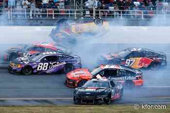 NASCAR race at Talladega stopped after Joey Logano's car goes airborne in 15-car wreck