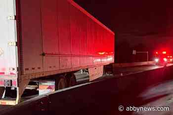 Collision involving semi slows Highway 1 traffic in Abbotsford