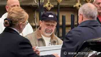 Grandfather's tears at funeral of baby 'stabbed 15 times' and found dead in outhouse