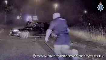 Driver leads police on 100mph M56 chase ending in Audi doing complete 360 flip at roundabout