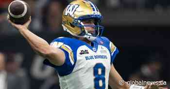 Bombers QB Collaros status vs. Argos unknown