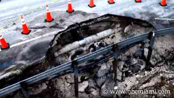 Water main break leaves gaping hole in road, disrupts traffic in Davie
