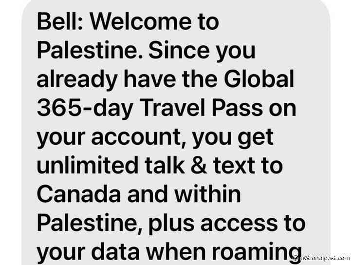 Canadian received Bell Canada text saying 'Welcome to Palestine' while visiting Jerusalem