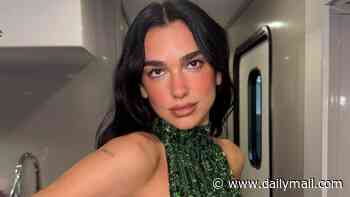 Dua Lipa sizzles in an emerald dress as she shares a glimpse into her hectic schedule and fits in date night with husband Callum Turner