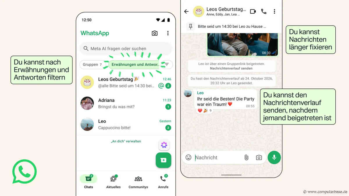 WhatsApp: Gruppen-Chats mit Pins, Sta­tus­­freigabe und neuem Filter