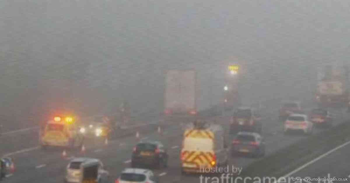 M25 traffic STOPPED after three-van crash causes miles of queues