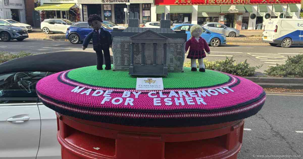 Colourful crochet post box topper celebrates Esher’s royal heritage