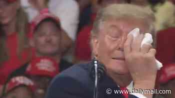 Trump is forced to pause rally as he struggles to keep his eye open... before slamming rumors about his health