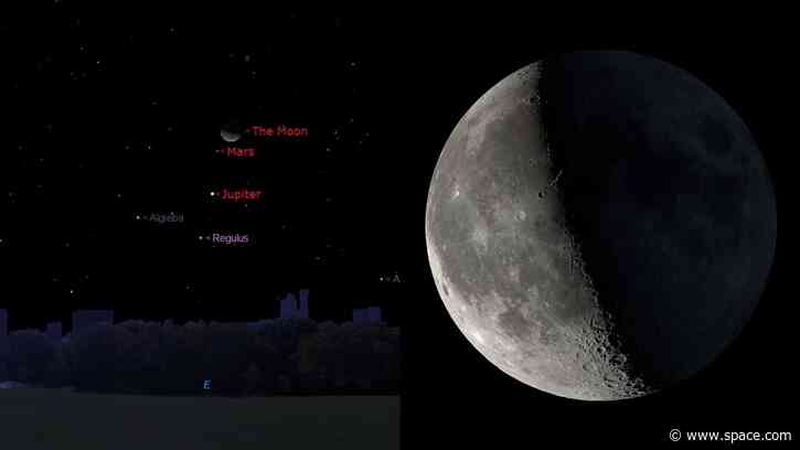The moon, Mars, and Jupiter shine in the heart of the Lion overnight on Nov. 1-2