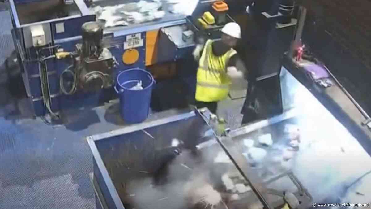 Worker jumps back as battery explodes at Coventry recycling facility